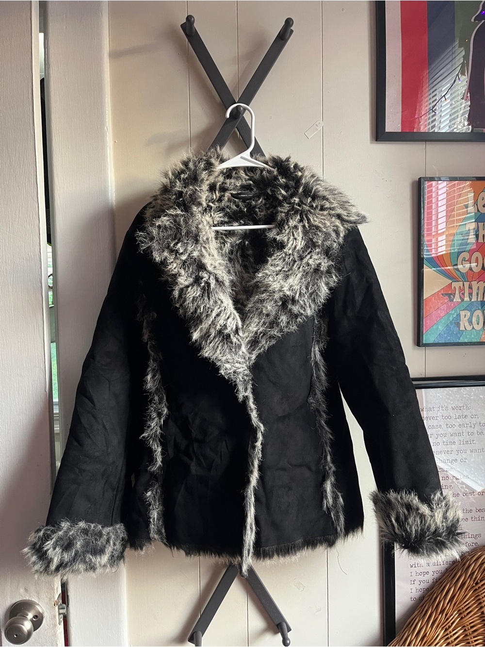 Black Penny Lane // Afghan Faux Fur Trim Women's Coat